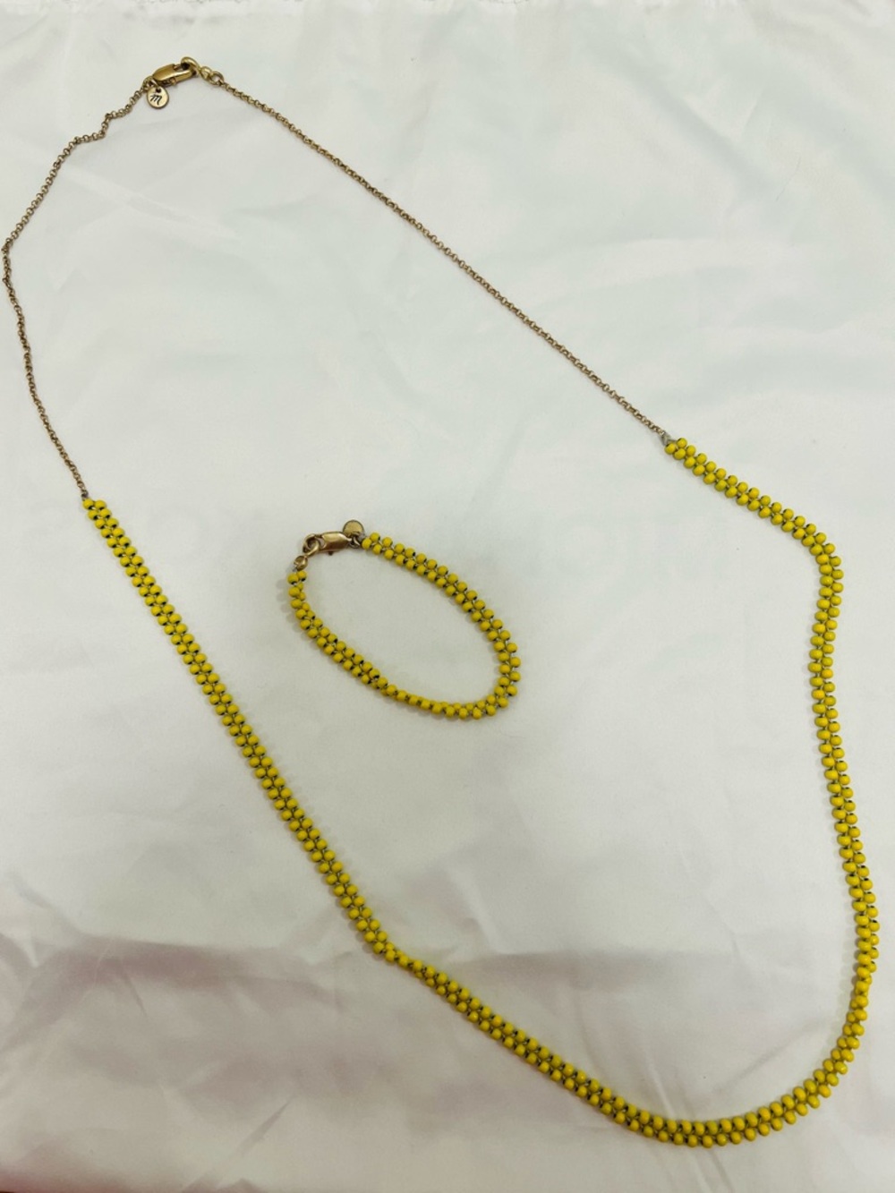 Madewell Yellow Beaded Long Necklace and Bracelet Set